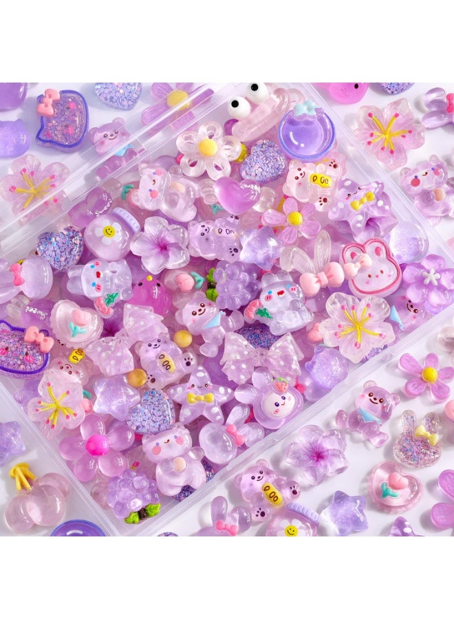 fantasize 60Pcs Purple Slime Charms Assorted Cute Jelly Embellishments, Random Bulk Flatback Resin Ornament Bear Rabbit Kawaii Slime Accessories for Phone Junk Case,Hairpins, Scrapbooking Crafting and DIY Decor - Image 1